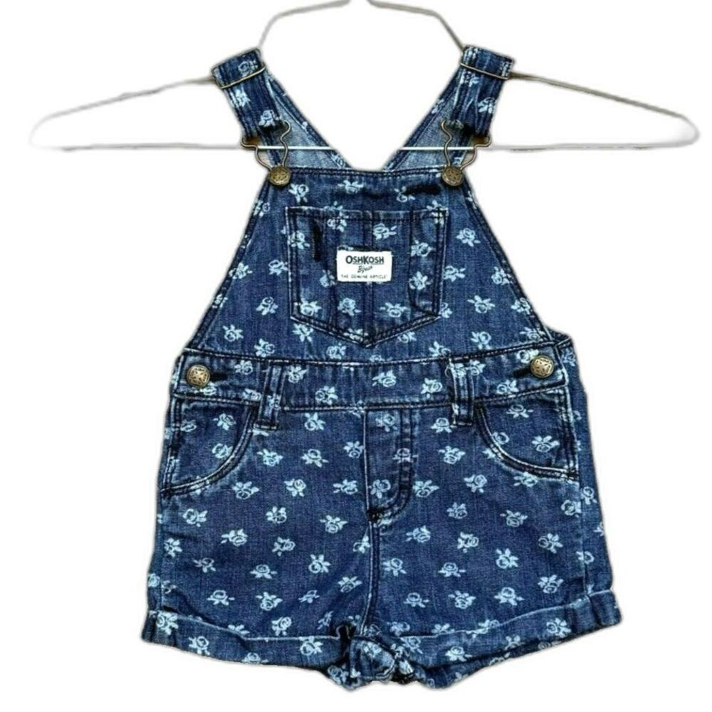 OshKosh B'Gosh Toddler Baby Girls 18M Overalls Shorts Floral Shortalls Vestback